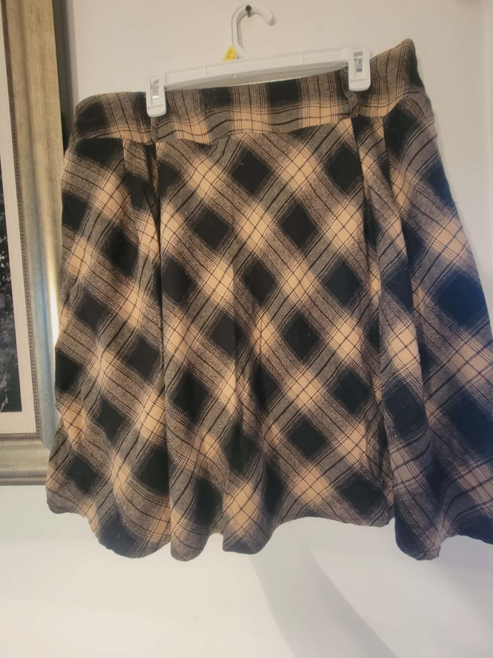 Plaid A-Line Skirt in Beige and Black